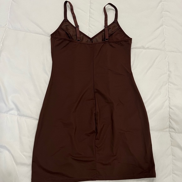 Women's Brown Bodycon Slip Dress - Picture 6 of 7